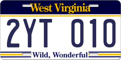 WV license plate 2YT010