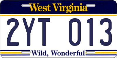 WV license plate 2YT013