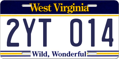 WV license plate 2YT014