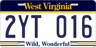 WV license plate 2YT016