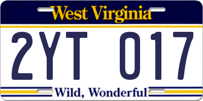 WV license plate 2YT017