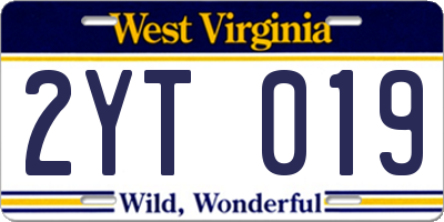 WV license plate 2YT019