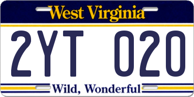 WV license plate 2YT020