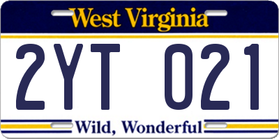 WV license plate 2YT021