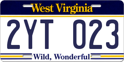 WV license plate 2YT023