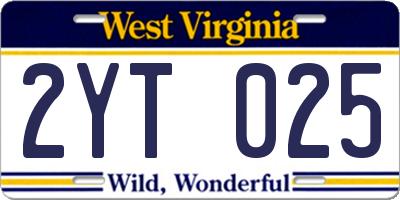 WV license plate 2YT025