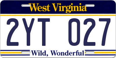 WV license plate 2YT027
