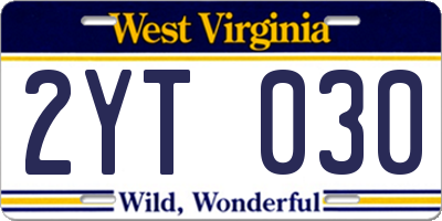 WV license plate 2YT030