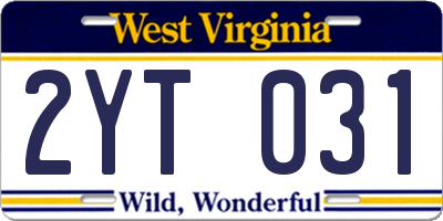 WV license plate 2YT031