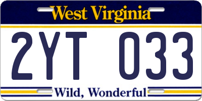 WV license plate 2YT033