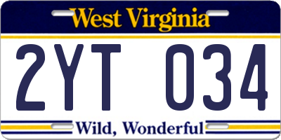 WV license plate 2YT034