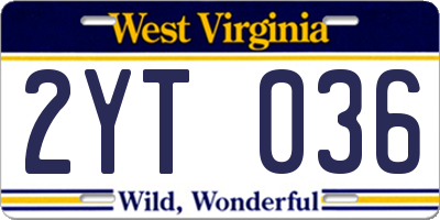 WV license plate 2YT036