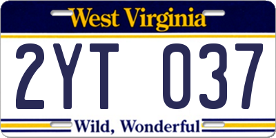 WV license plate 2YT037