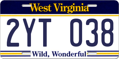 WV license plate 2YT038