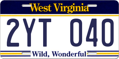 WV license plate 2YT040