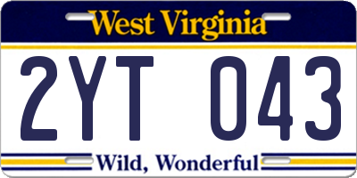 WV license plate 2YT043