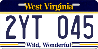WV license plate 2YT045