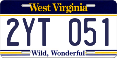 WV license plate 2YT051