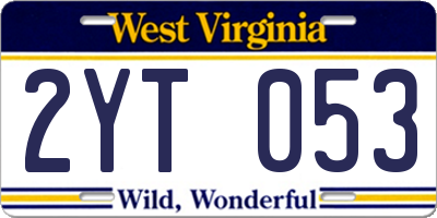 WV license plate 2YT053