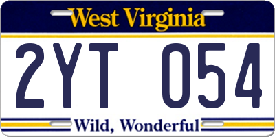 WV license plate 2YT054