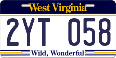 WV license plate 2YT058