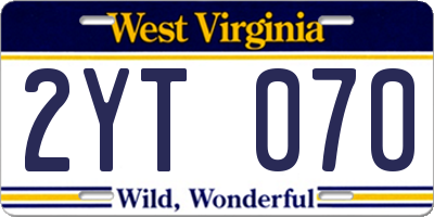 WV license plate 2YT070