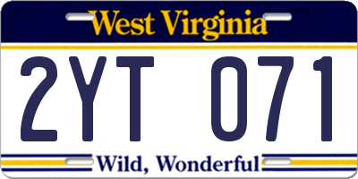 WV license plate 2YT071