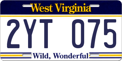 WV license plate 2YT075