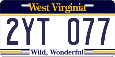 WV license plate 2YT077