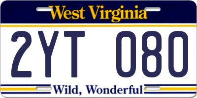 WV license plate 2YT080
