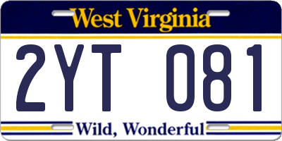 WV license plate 2YT081