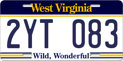 WV license plate 2YT083