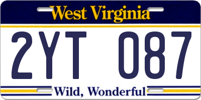 WV license plate 2YT087
