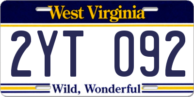 WV license plate 2YT092
