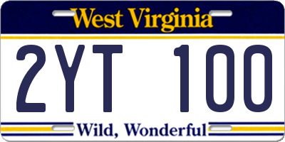 WV license plate 2YT100