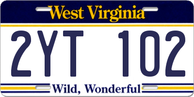 WV license plate 2YT102