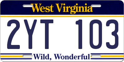 WV license plate 2YT103