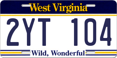 WV license plate 2YT104