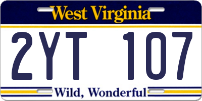 WV license plate 2YT107