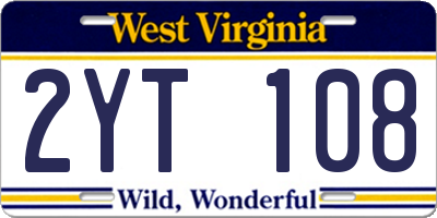 WV license plate 2YT108