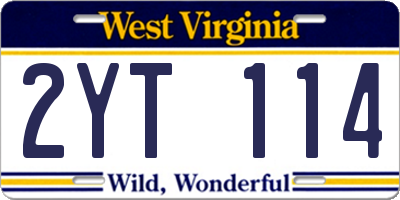 WV license plate 2YT114