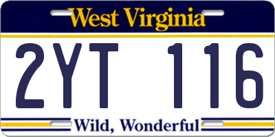 WV license plate 2YT116