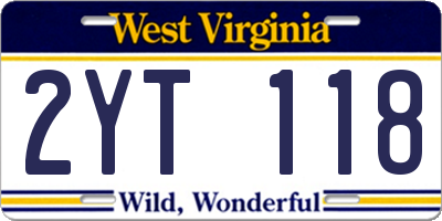 WV license plate 2YT118