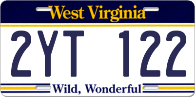 WV license plate 2YT122