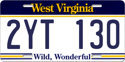 WV license plate 2YT130