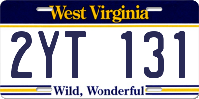 WV license plate 2YT131