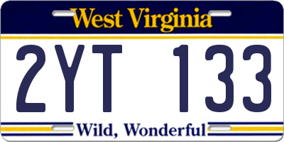 WV license plate 2YT133