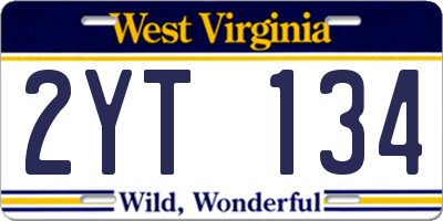 WV license plate 2YT134