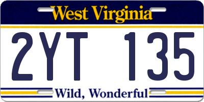 WV license plate 2YT135