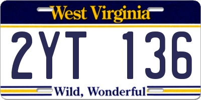 WV license plate 2YT136